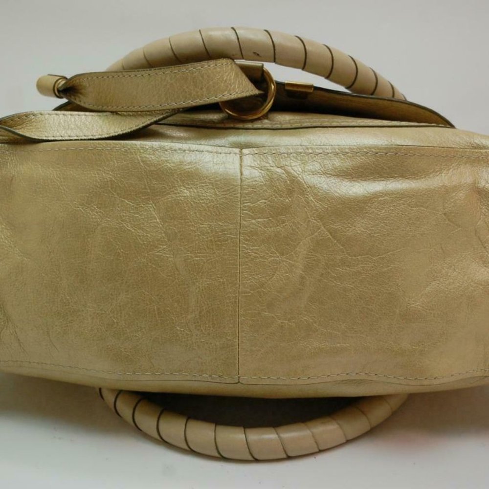 Auth Chloe Marcie Medium Shoulder Bag Leather Peal Gold - Picture 8 of 15